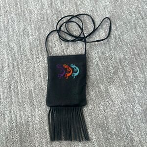 Leather Kokopelli embroidered small shoulder bag Native American/Hopi Southwest